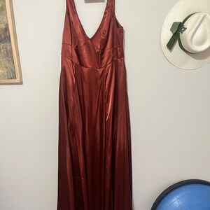 Worn Once! Satin gown that is perfect for fall weddings or galas.